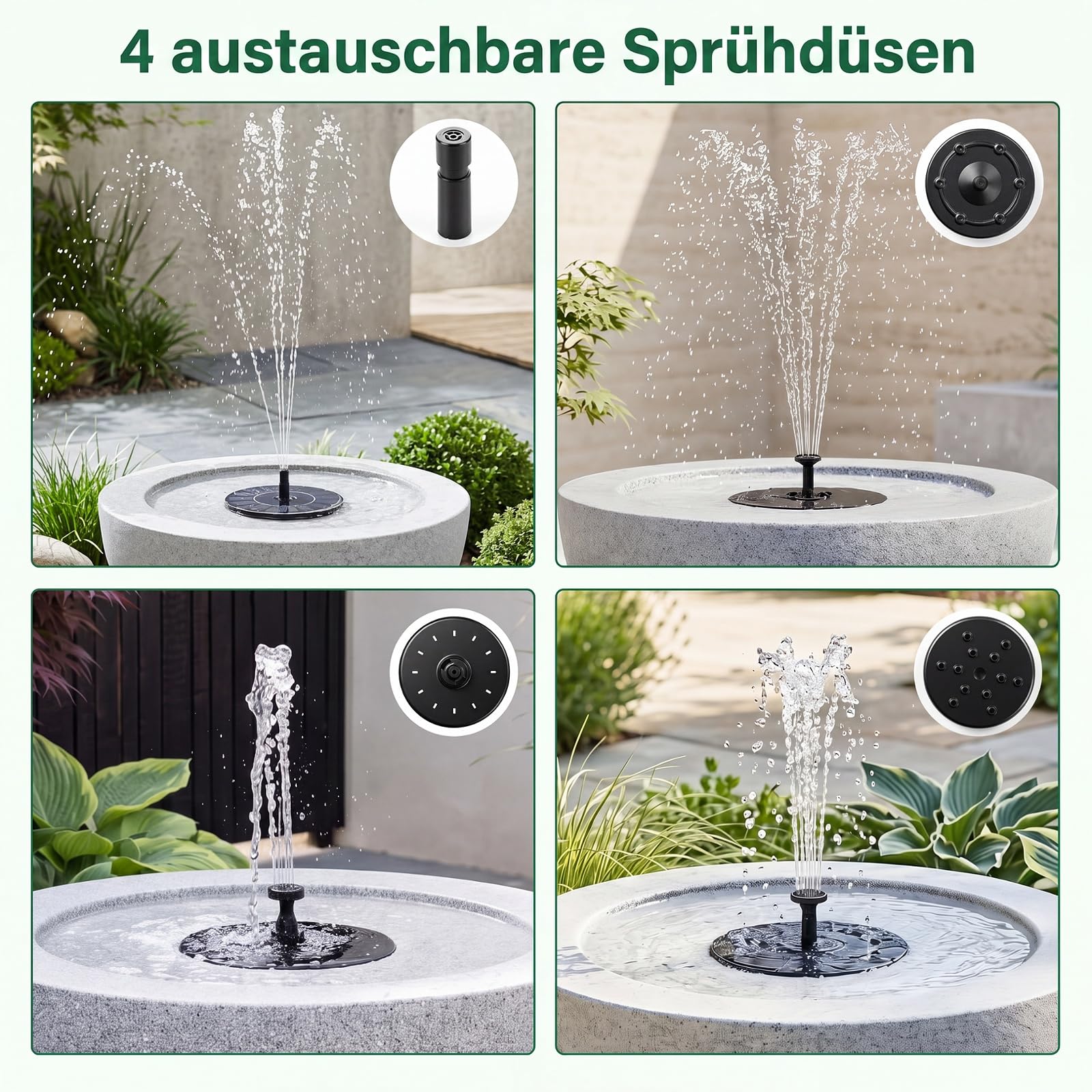 COSTWAY Solarbrunnen für draussen, Solar Springbrunnen mit LED Beleuchtung in 7 Lichtfarben & 4 Düsen, Gartenbrunnen Marmoroptik, Brunnen Solar Outdoor, für Garten Balkon Terrasse, 50,5 x 50,5 x 25 cm