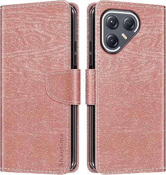 Leather Wallet Case, Compatible with Tecno Pova 7 Ultra 5G, Colorful Notebook Type, Card Storage, Magnetic Type, Full Protective Shell Rose Gold