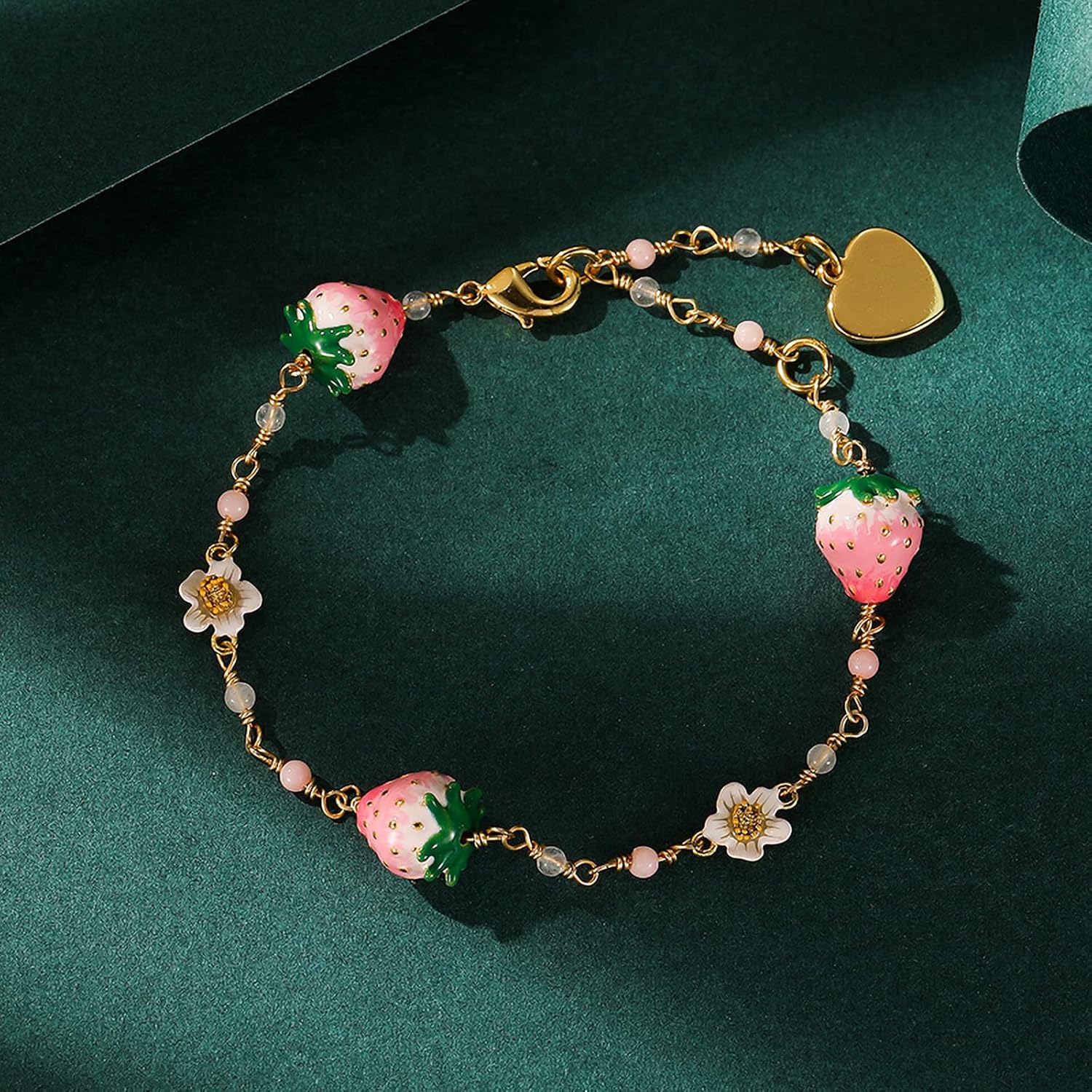 Women's Stylish Versatile Bracelet - Elegant White Flower, Pink Strawberry Charm, Fresh & Sweet Bohemian Design Jewelry, Perfect Friendship Gift for Friends & Loved Ones - Image 6