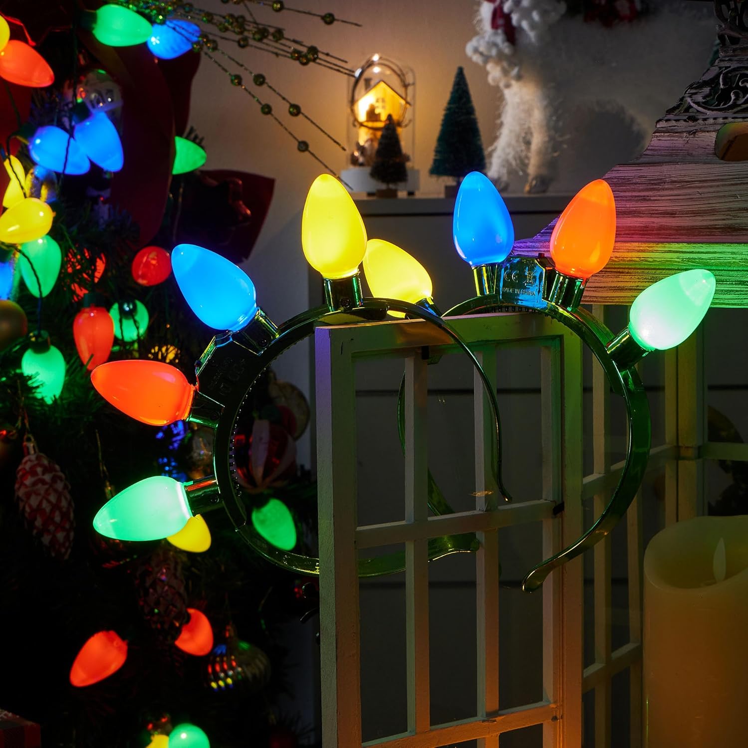 JOYIN 6 Pcs Christmas Light Up Headband and Necklace with 6 Flashing Modes, LED Christmas Bulb Lights Necklace Headband for Kids Women Men Xmas Party Supplies Accessories - Image 6