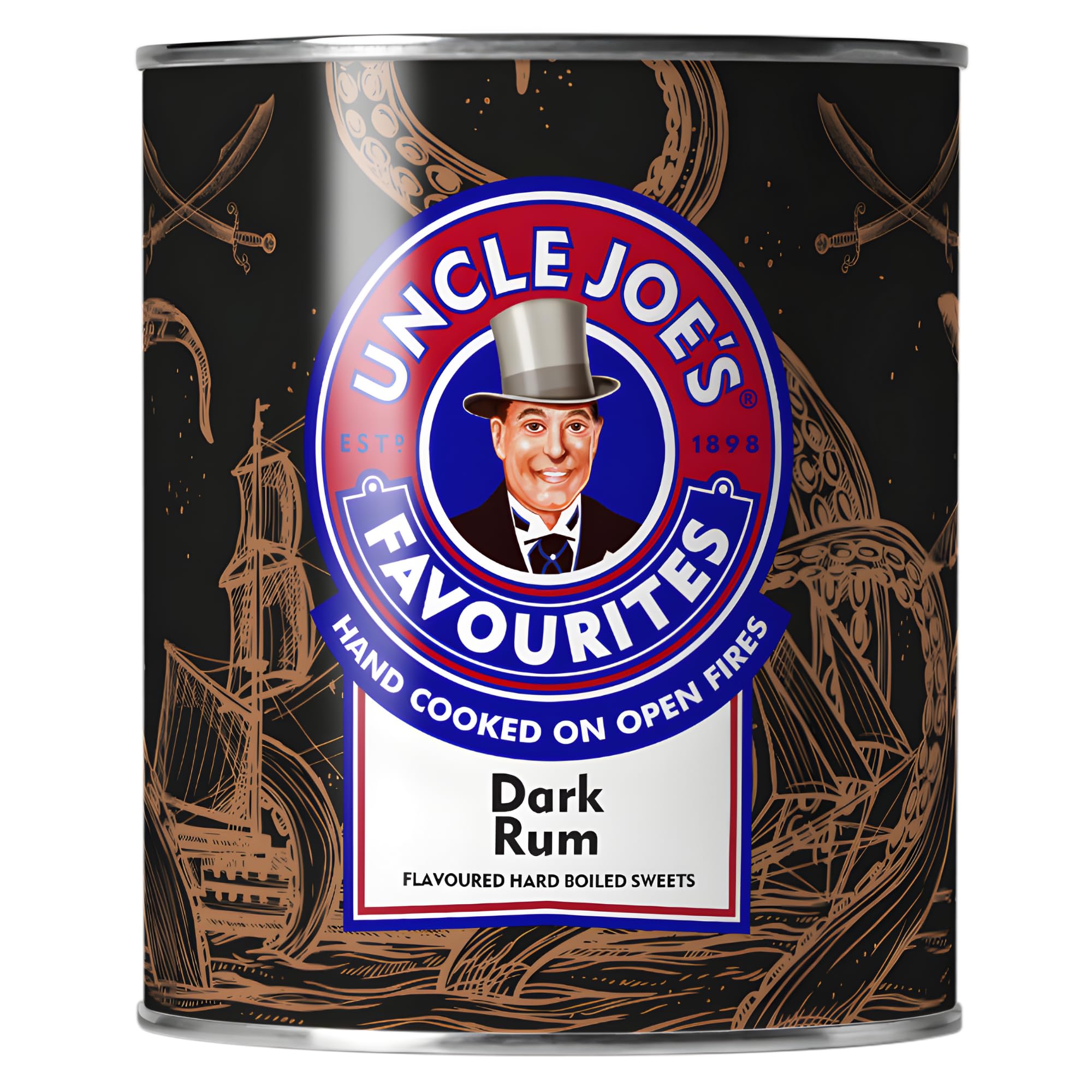 Uncle Joe’s Dark Rum Candy 120g Tin (4.23 Oz) | Non Alcoholic Rum Flavored Hard Candy | British Hard Boiled Sweets | Imported Traditional Gift Tin | Classic English Boiled Sweets from UK