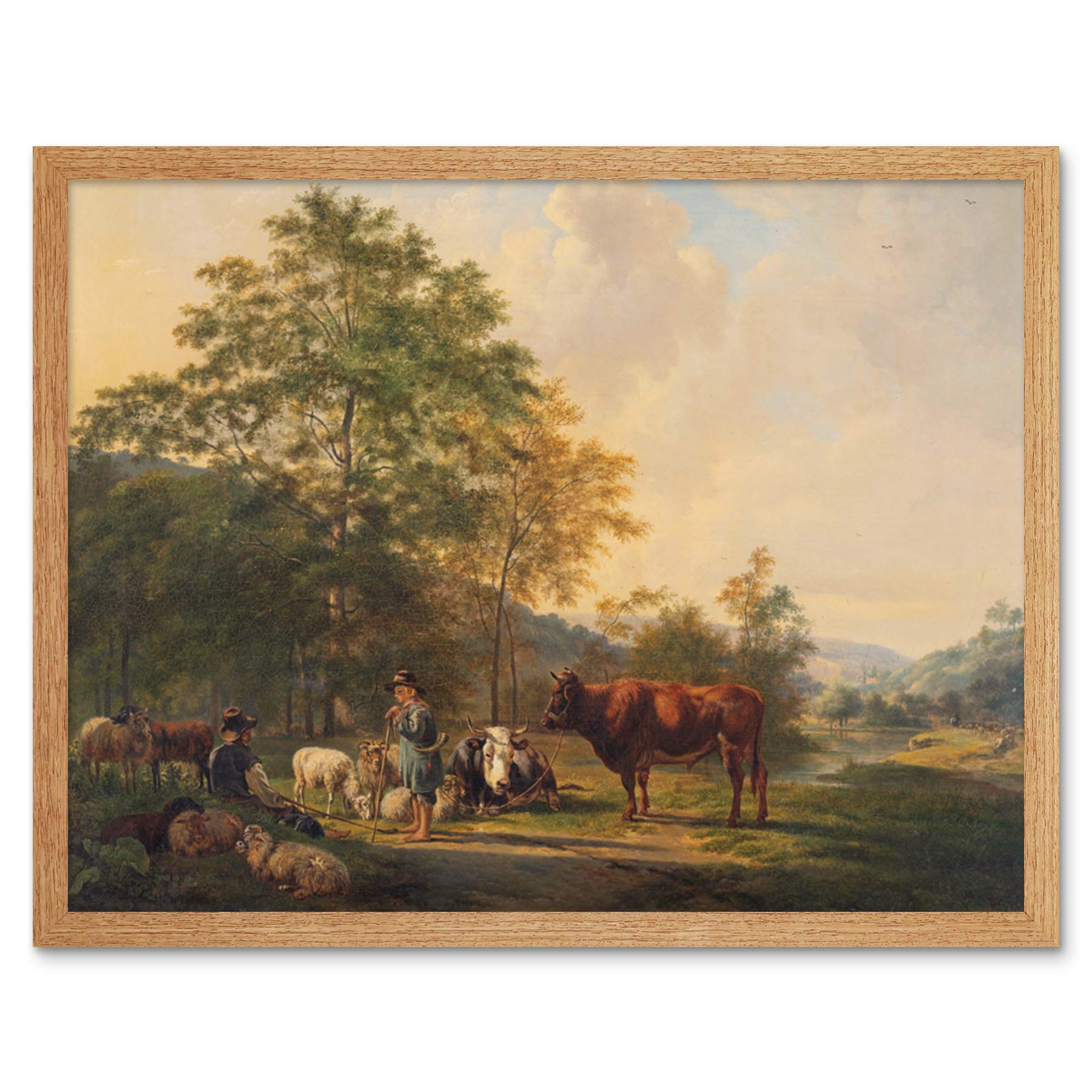 Artery8 Van Os Hilly Landscape Shepherd Cattle Painting Art Print Framed Poster Wall Decor 12x16 inch