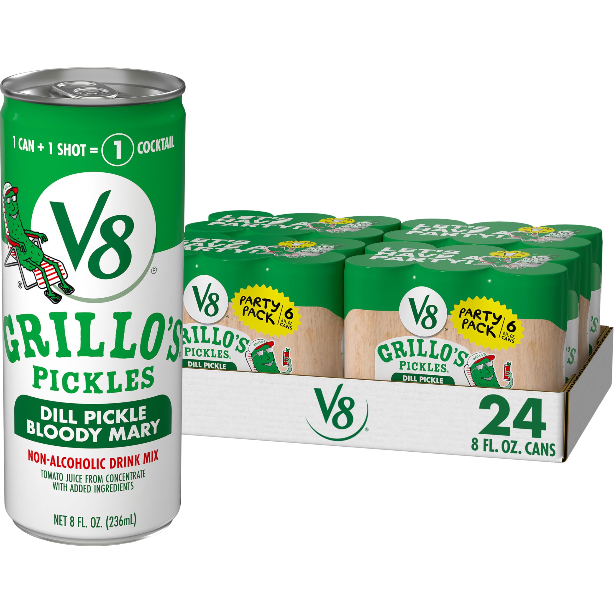 V8 Grillo's Pickles Dill Pickle Bloody Mary Mix, 8 fl oz Can (24