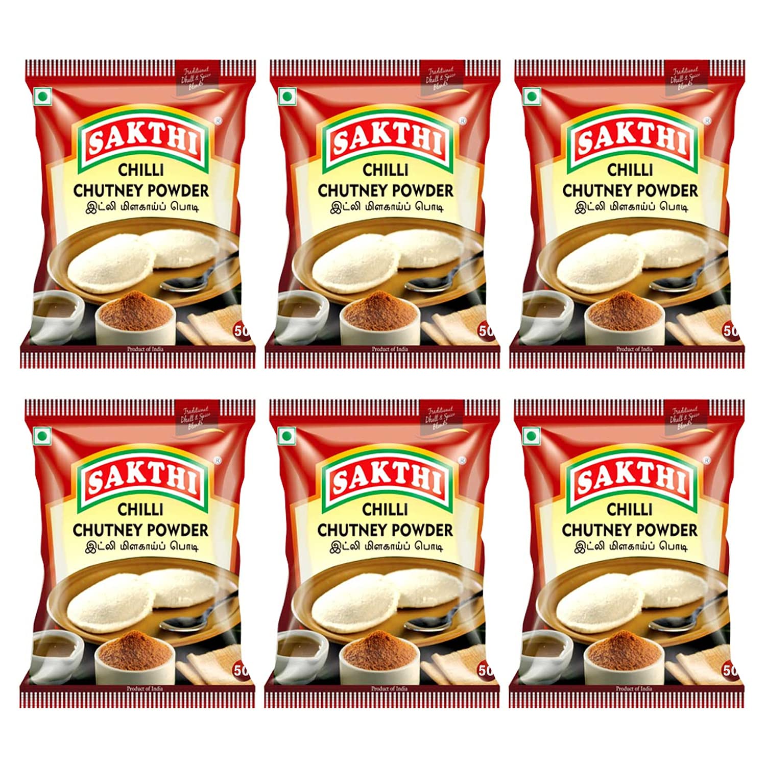 SAKTHI 50g Chilli Chutney Powder | Delicious & Spicy Chutney Powder | South Indian Style Idli Milakai Podi | Spices Chutney Masala Powder | Instant Chutney Powder for Idli and Dosa (Pack of 6) (B094YDDGRJ) Amazon Price History, Amazon Price Tracker