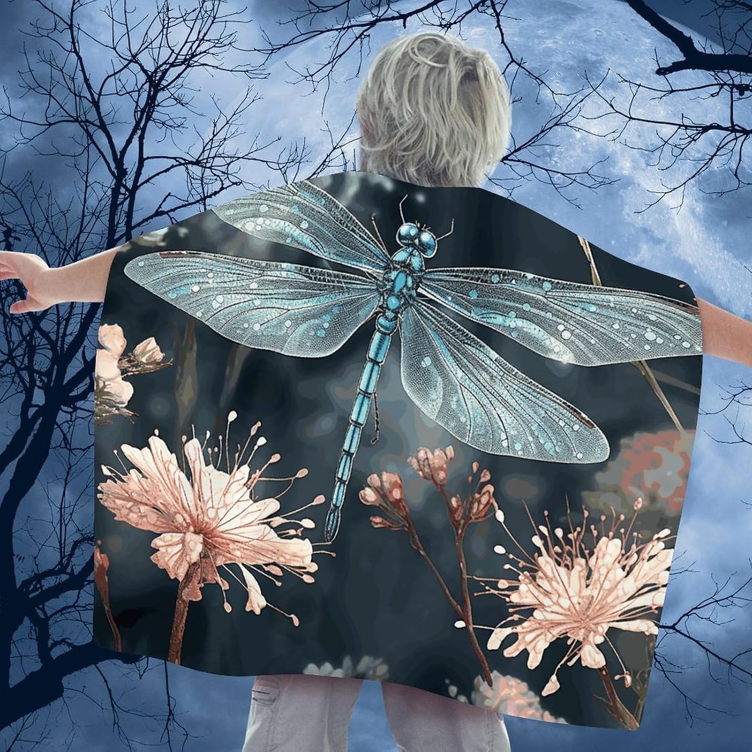 Renaissance Cape Halloween Costume for Men Women Dragonfly Flower Vintage Capelet for Cosplay Parties Dragonfly Flower