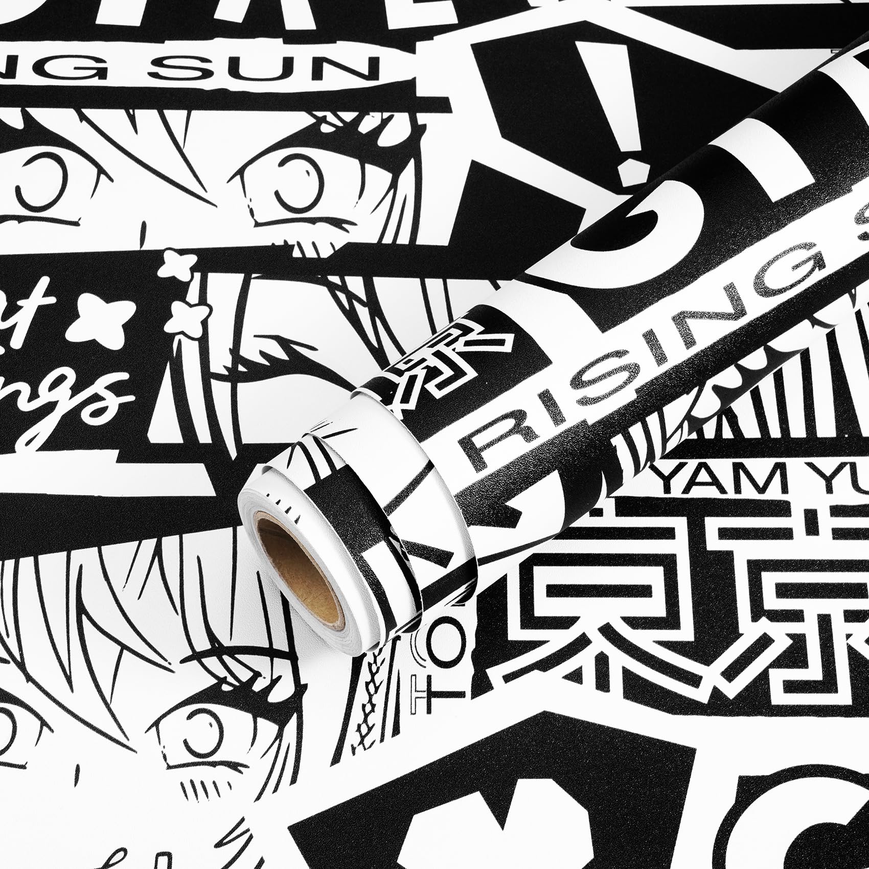 Livelynine 44,5 x 701 cm anime giapponese Peel & Stick carta da parati rimovibile per camera da letto moderna in bianco e nero graffiti murale murale affittuario amichevole carta da contatto
