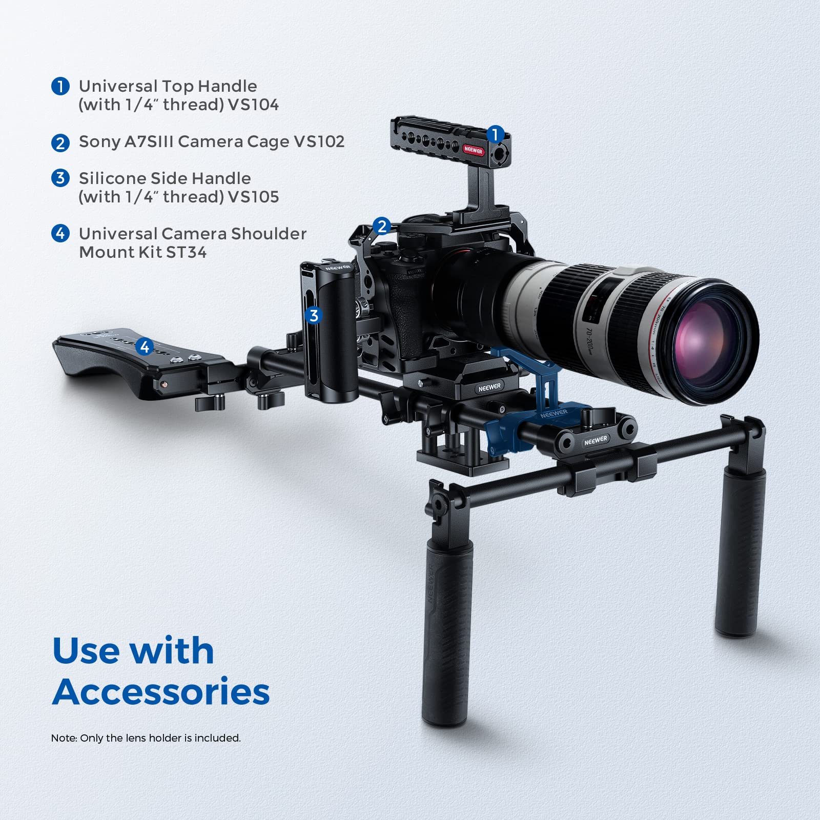 NEEWER Support de téléobjectif Long pour Objectif, avec Hauteur réglable de 35 mm, Compatible avec TILTA, Compatible avec NICEYRIG, Compatible avec SMALLRIG DSLR Appareil Photo épaule Rig Follow Focus