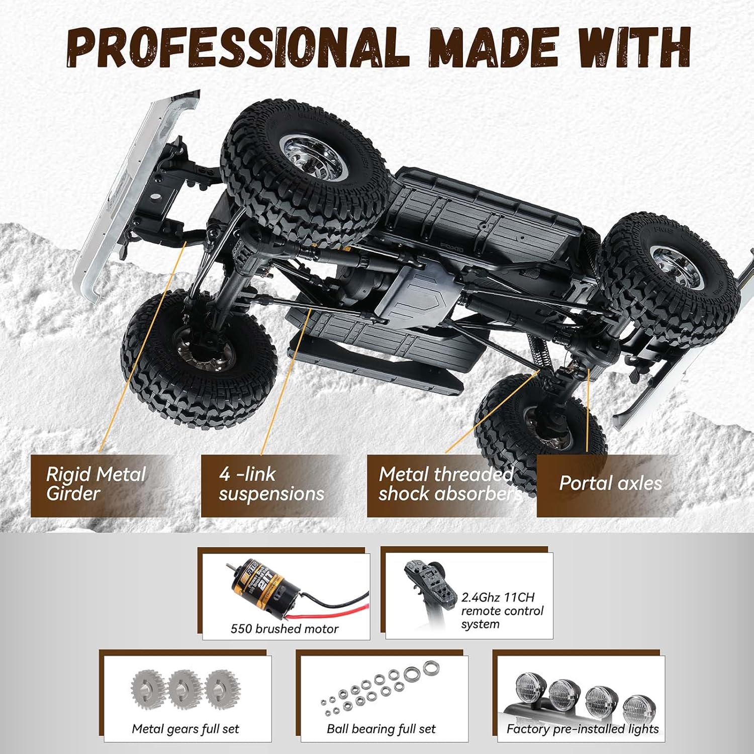 EAZYRC FMS FCX10 1/10 RC Crawler RS Chevy K5 Blazer Orange, with License Hobby Grade RC Truck, 8KM+ 2 Speed Transmission Remote Control Car for Adults with 2.4Ghz Radio and LED Light (Orange)