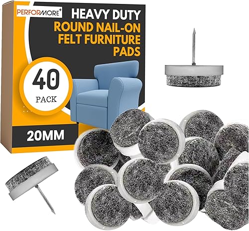 PERFORMORE 40 almohadillas redondas resistentes de fieltro para clavar muebles de 0.78 pulgadas, protectores antideslizantes para patas de silla de