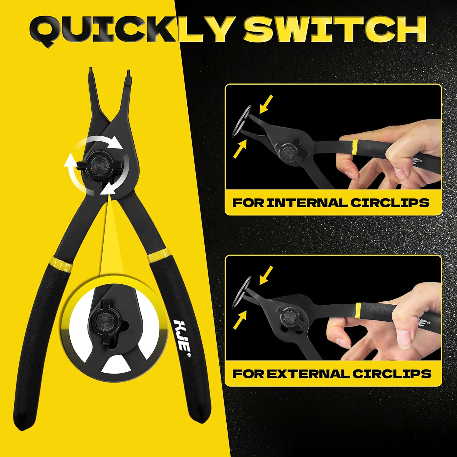 KJE 12Pcs Heavy Duty Snap Ring Pliers Set, Fixed Straight/45°/90° Jaw Tips Internal & External Circlip Pliers, Versatile Retaining Snap-Ring Pliers set for 0.038" 0.047" 0.070" 0.090"