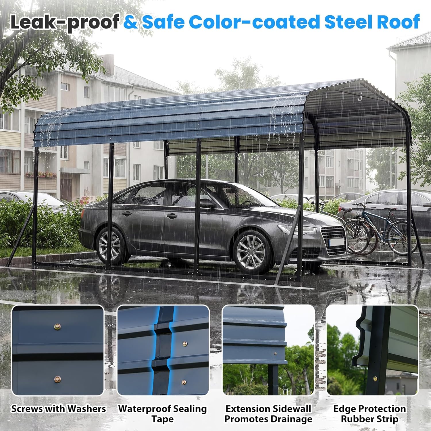 Goplus 10 x 14.5 FT Heavy-Duty Carport, Outdoor Galvanized Steel Garage Car Shelter w/Leak-Proof Roof, Enhanced Base & 4 Added Slant Legs, Hard Top Large Car Canopy Tent for Trucks, Boats, Tractors
