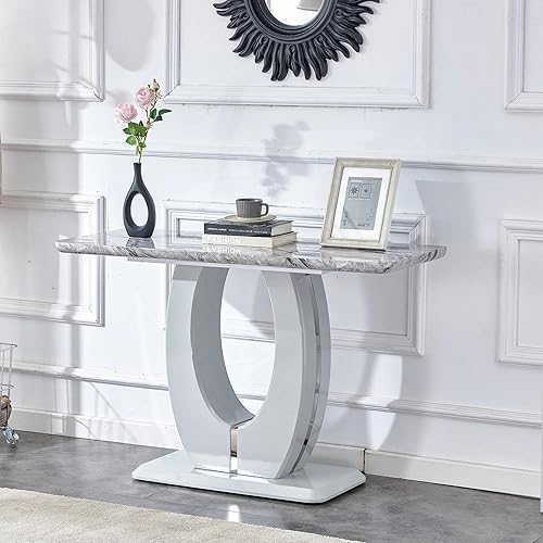 Miniatura 5 de LKTART Mesas modernas de mármol sintético, mesa consola estrecha, mesa de entrada, mesa de bar para sala de estar, vestíbulo, entrada, pasillo,