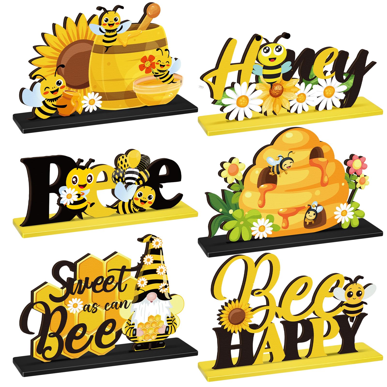 6 Pcs Bee Baby Wooden Centerpiece Honey Bee Baby Shower Decorations Wood Table Centerpieces Gnome Tabletop Detachable Sign for Birthday Party Home Decoration