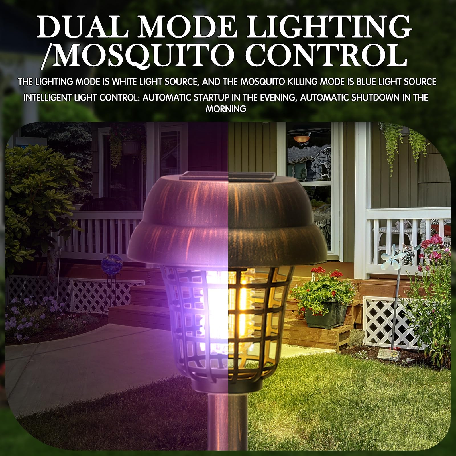 Qualirey Lampada antizanzare a energia solare, per esterni, impermeabile, a energia solare, per patio, cortile, giardino, insetti (viola/luce colorata, plastica)