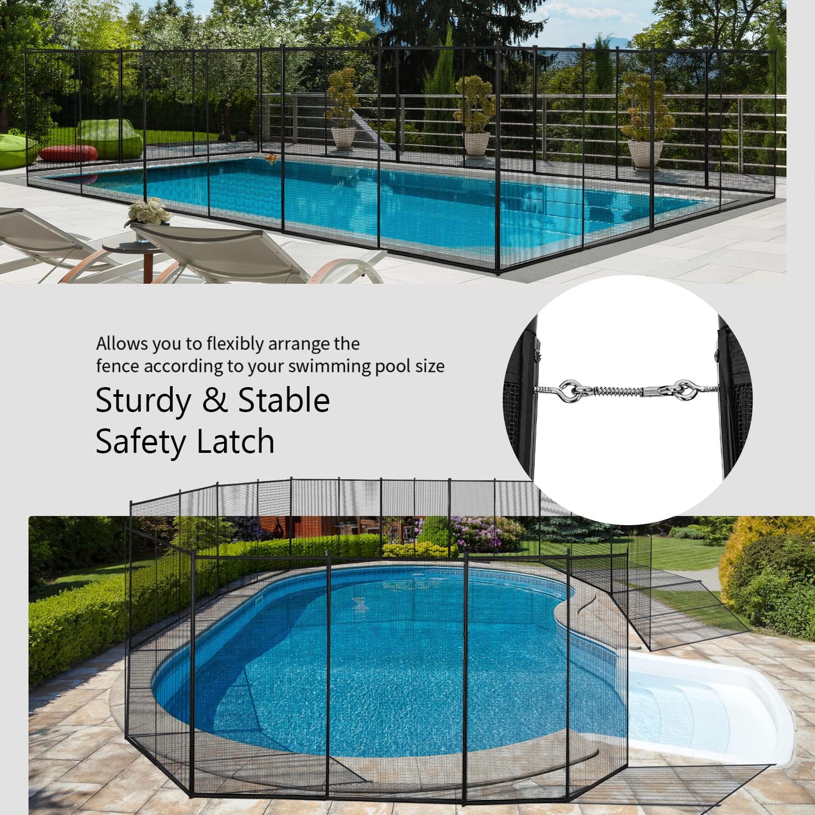 GIANTEX Valla de Seguridad para Piscinas, 10,8x1,25m, 12 Piezas, Barrera Desmontable con Tejido de Malla, Protección Temporal para Mascotas y Niños, para Patio, Estanque, Negro (12 Piezas)