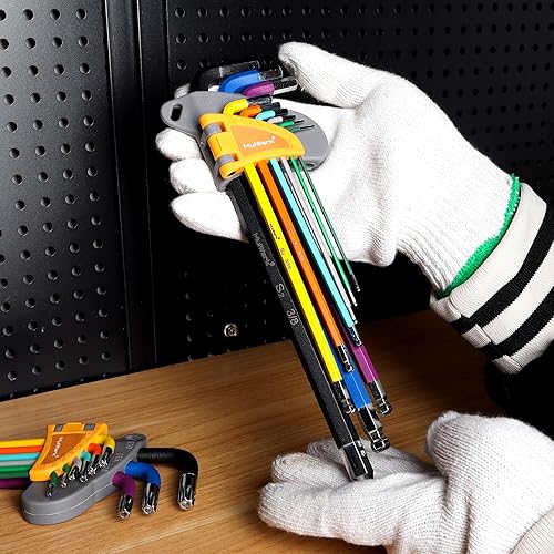 Miniatura 4 de MULWARK Juego de 28 piezas de llave Allen, juego de llaves hexagonales de extremo de bola de brazo largo con mango en T | SAE 1/16–3/8, métrico