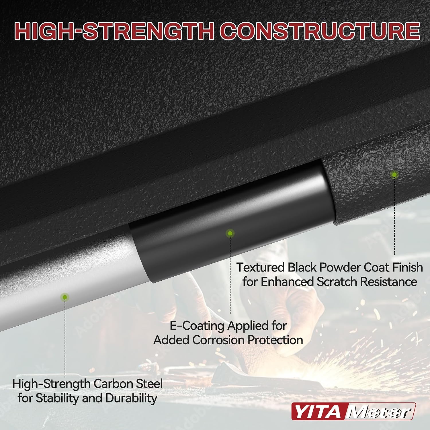 YITAMOTOR Running Boards Compatible with 2019-2026 Ram 1500 Crew Cab, Side Steps with Two-Stair Black Side Rails Nerf Bar