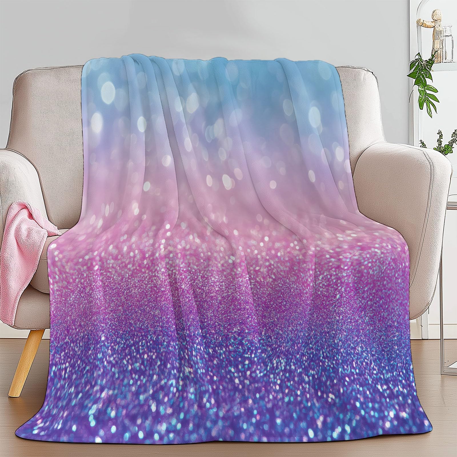 Genérico Flanelowy koc Flanelowy Kolor Gradient 180x200 cm Koce Polarowe Sherpa, Ciepły i Wygodny Koc, Dekoracyjne Koce Na Krzesło Sofa Łóżko, Prezent Dla Dorosłych I Dzieci