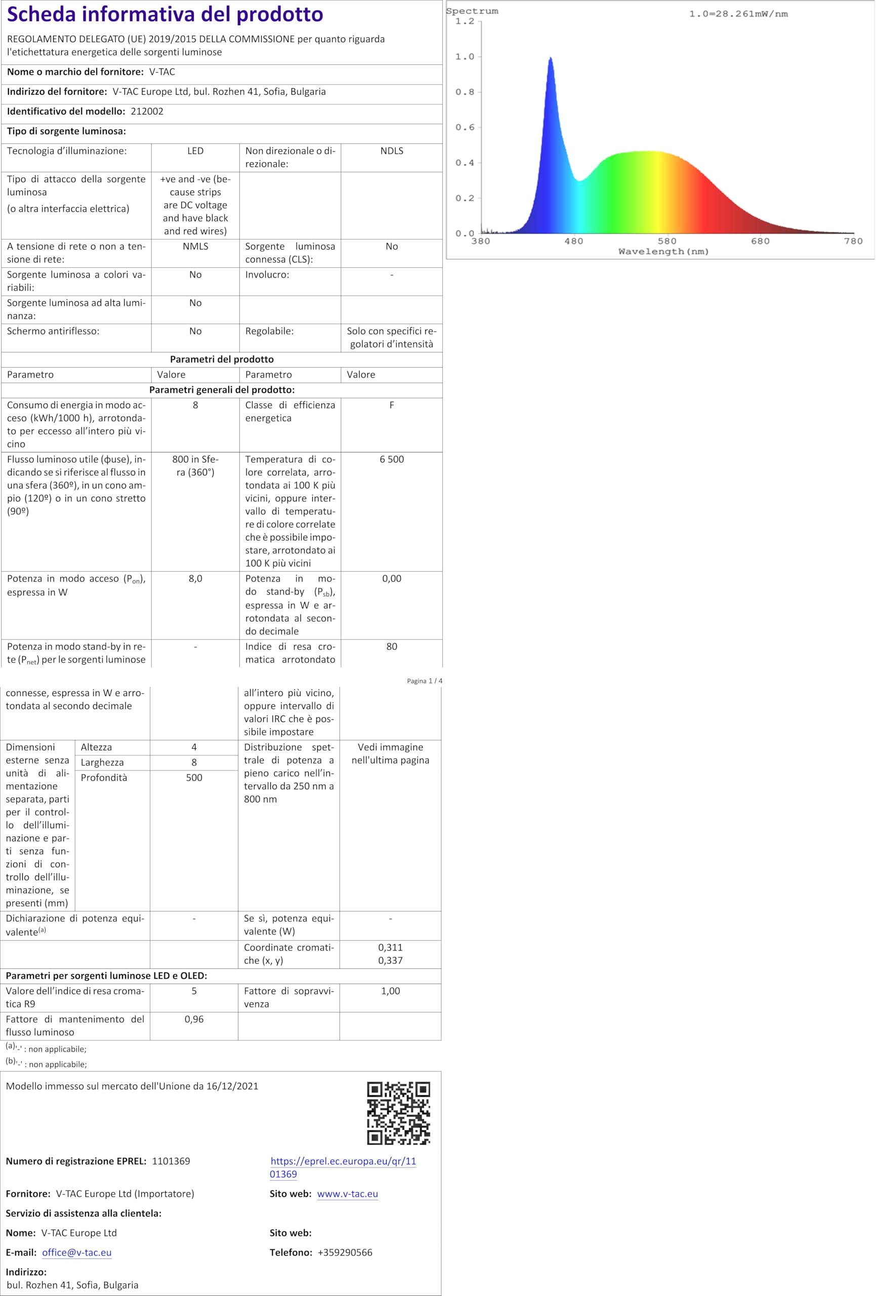 V-TAC Striscia Led da Interno SMD 3528 8W - 5 Metri - Strisce LED Adesiva per Casa, Cucina, Camera, Ambienti Interni - Nastro LED Luminoso 800 Lumen - Alimentata 12V - Luce Bianco Freddo 6500K