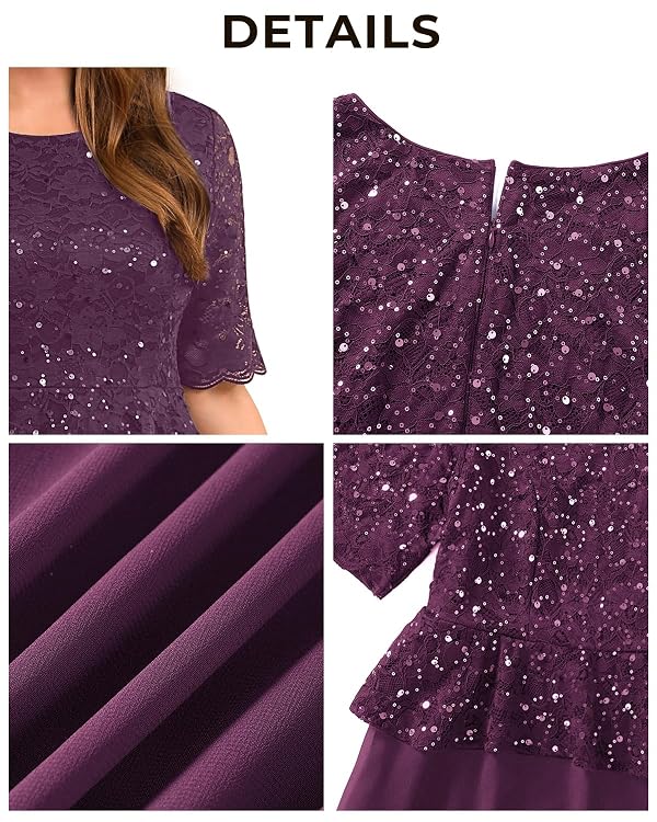Plus Size Dark Purple Formal Sequin Lace Mother of The Bride Evening Dress by Talisea - Used condition - Image 6