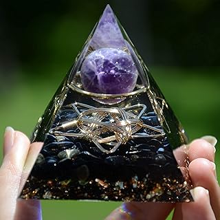 Amethyst Sphere with Five Star Obsidian Orgonite Pyramid Reiki Healing Chakra Crystal Orgone Pyramid
