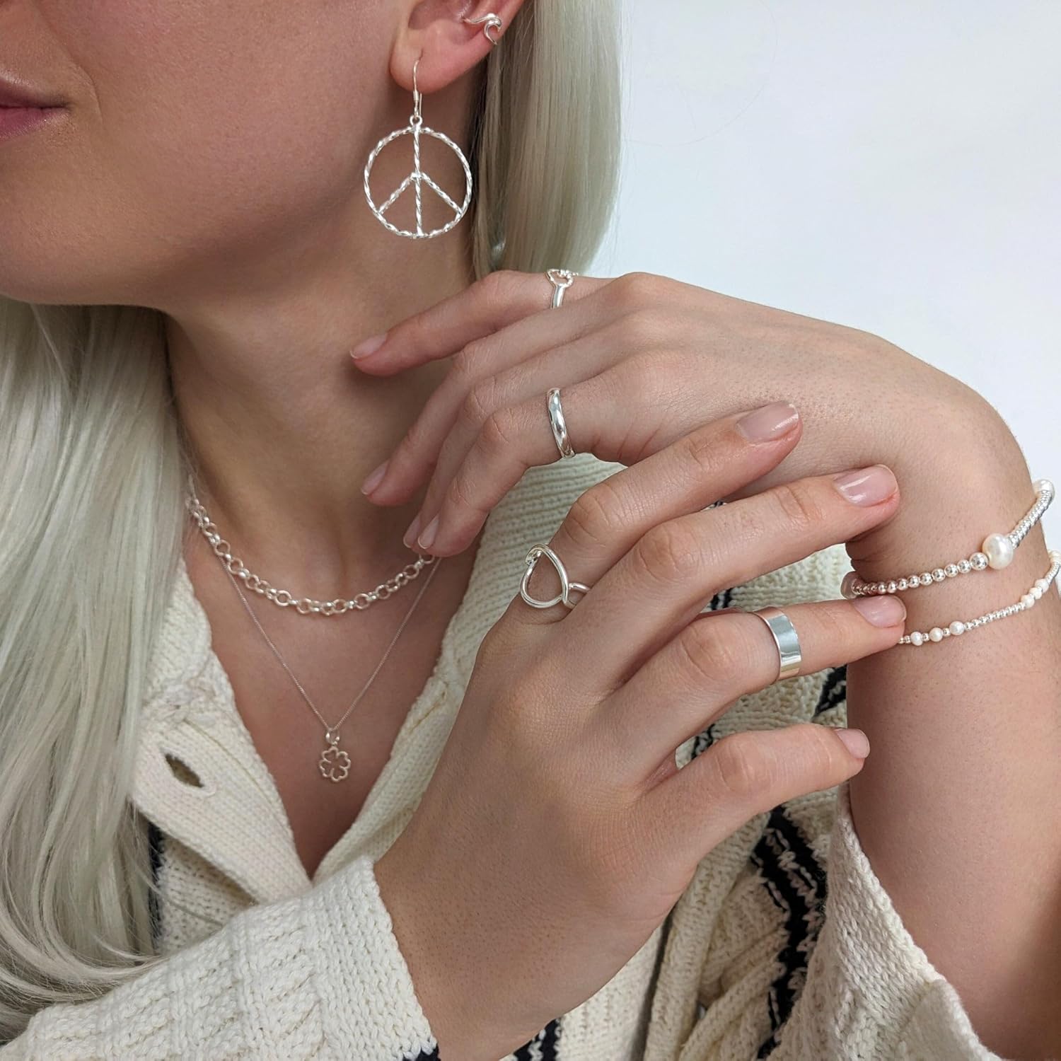 Silverly Sterling Silver Pearl Bracelet - 925 Silver Stacking Stretch Gemstone Bracelets - Ball Beaded Boho Jewelry for Women - Unique Birthstone Gifts - Freshwater Pearls - Image 6