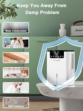 Dehumidifiers for Home,75OZ Water Tank,500 sq ft Quiet Dehumidifier with 2 Modes,Auto Shut Off,12H Timer,7 Color Ambient Light for Bedroom,Bathroom,RV,Basement(2200ML)