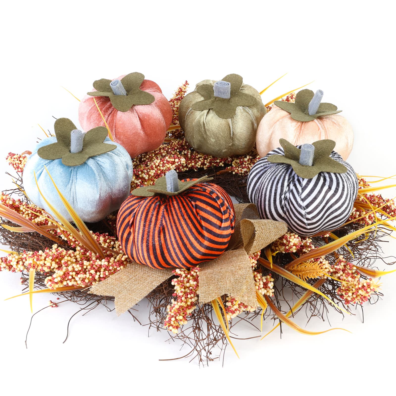 Photo 1 of 3 packs of Joyhalo 6 Pack Handmade Velvet Pumpkins for Decorating- 4.72 in Faux Foam Pumpkins, Fall Pumpkin Decor, Autumn Halloween Thanksgiving Harvest Festive Tabletop Decoration