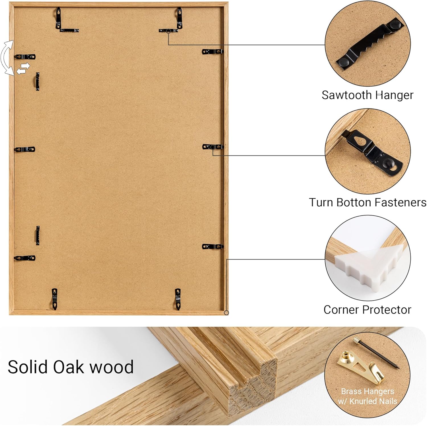 Heimlove 18x26 Picture Frames Solid Oak Wood,18 x 22 Photos Frame with Tempered Glass,Wall Gallery Poster Frame with No Mat,Horizontal and Vertical for Wall Mounting,Home Office Decoration,Natural Oak Color