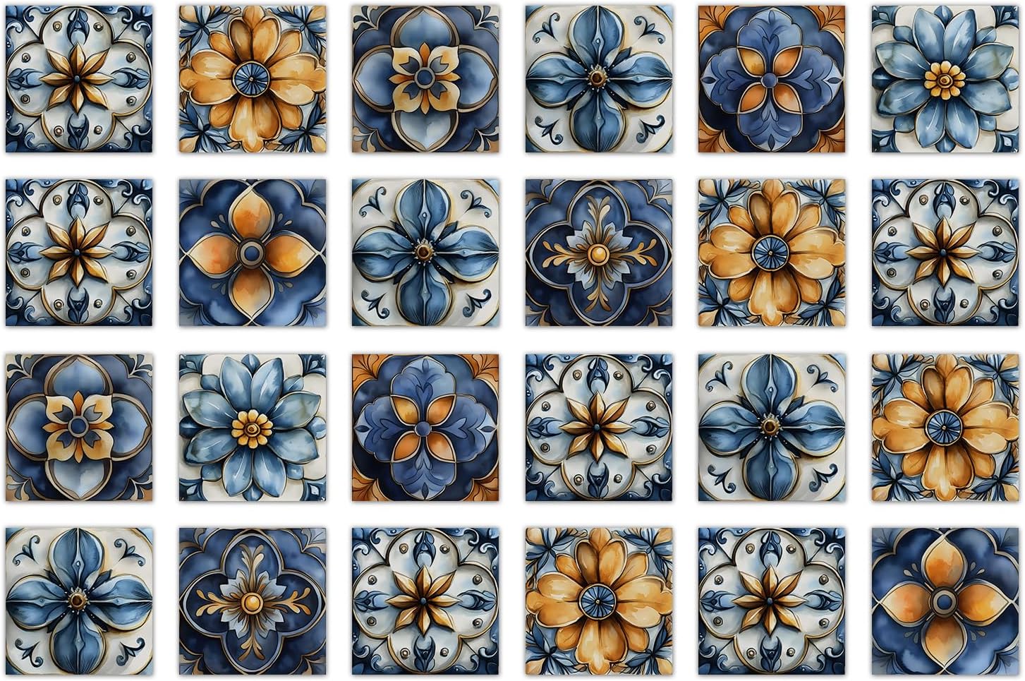 24pcs Removable PVC Tile Stickers Peel and Stick Backsplash Self Adhesive Waterproof 7.87 x 7.87 inch Tile Decals for Kitchen Bathroom Living Room Fireplace Decor