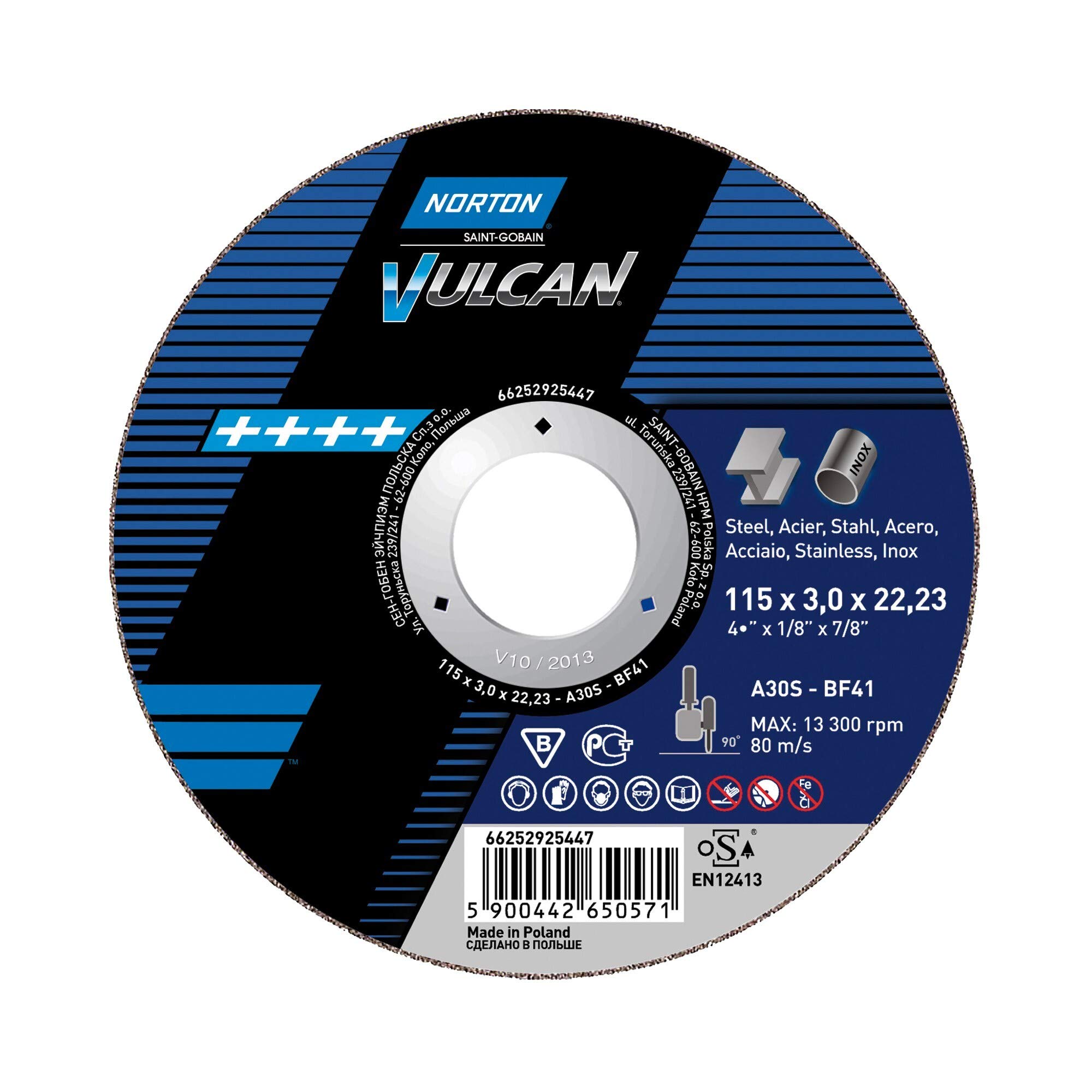 Norton Lot de 25 disques à tronçonner coudés 42 180 x 3,2 x 22,23 A 30 S Vulcan