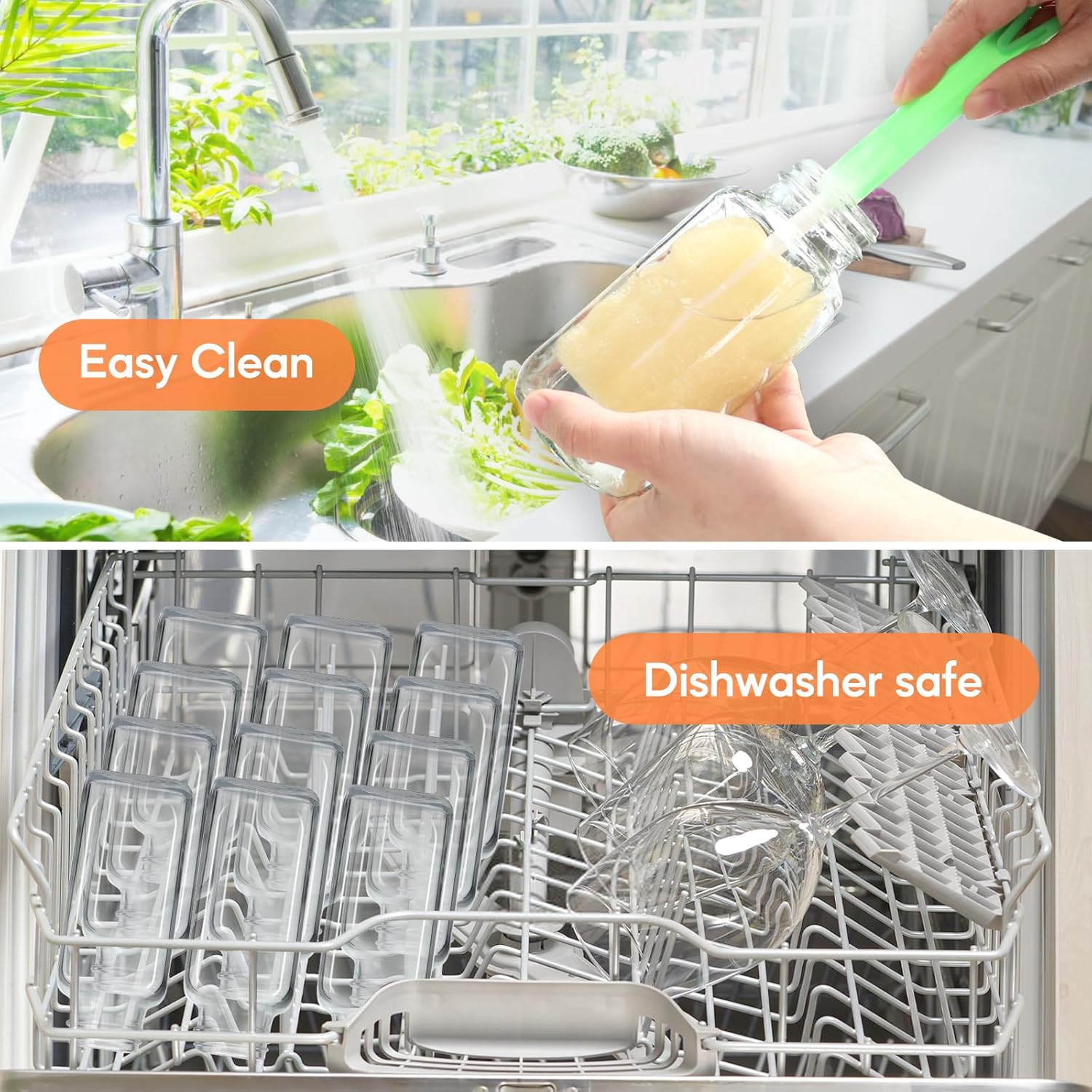 STARSIDE 12 oz 3 Pack Glass Juice Bottles with Lids - Square Reusable Drinking Jars for Juicing, Milk, Kombucha - Includes 1 Bottle Brush, 6 Colored Labels - Image 6