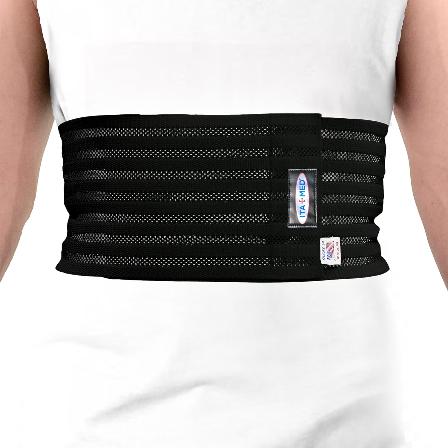 ITA-MED Breathable Elastic Rib Brace for Men, Ideal Compression Support Wrap/Belt for Broken, Cracked, Dislocated & Fractured Ribs, Made in USA (Black, XL)