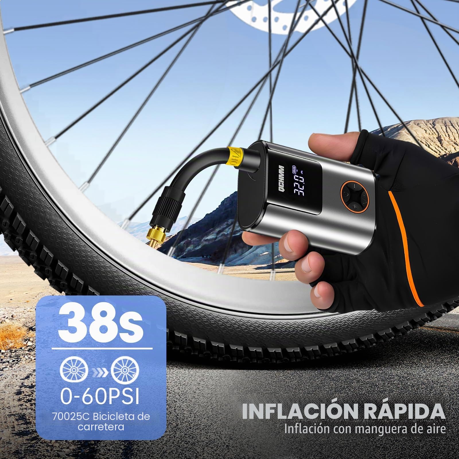 Bomba de bicicleta eléctrica, mini bomba de aire eléctrica para bicicleta, bomba de aire con manómetro para válvulas Schrader y Presta, bomba de aire de batería de 120 psi, unidades PSI/bar, apagado