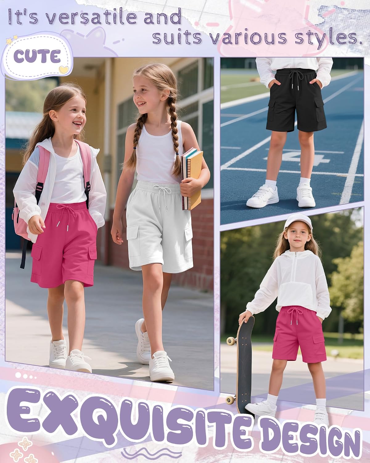 3 Pack Girls' Cargo Bermuda Shorts image 4