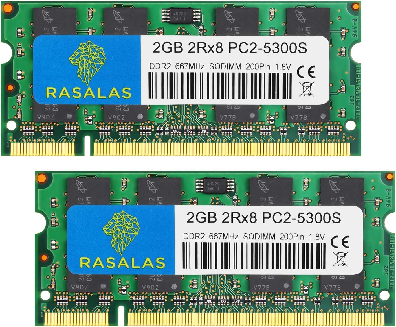 Rasalas 4GB (2x2GB) DDR2 667 Sodimm PC2-5300S 1.8V CL5 RAM Memory Modules for Intel, MAC, AMD Laptops