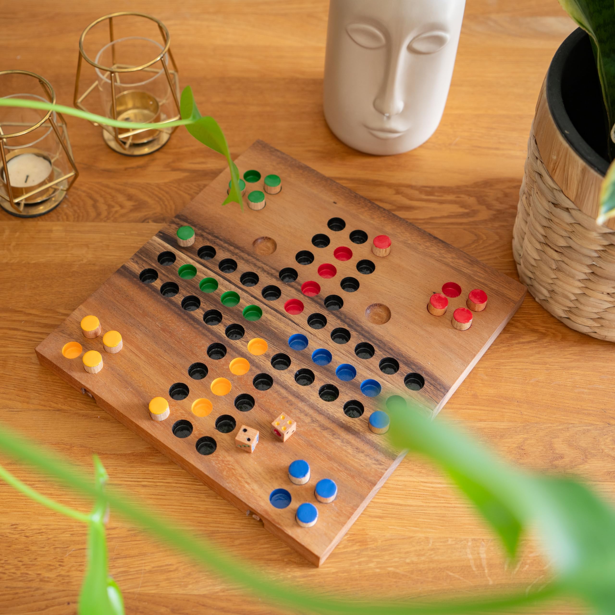 LOGOPLAY Ludo Talla L - Juego de Dados - Juego de Mesa - Juego Familiar de Madera con Tablero Plegable Marrón sin Bolsa de Tela