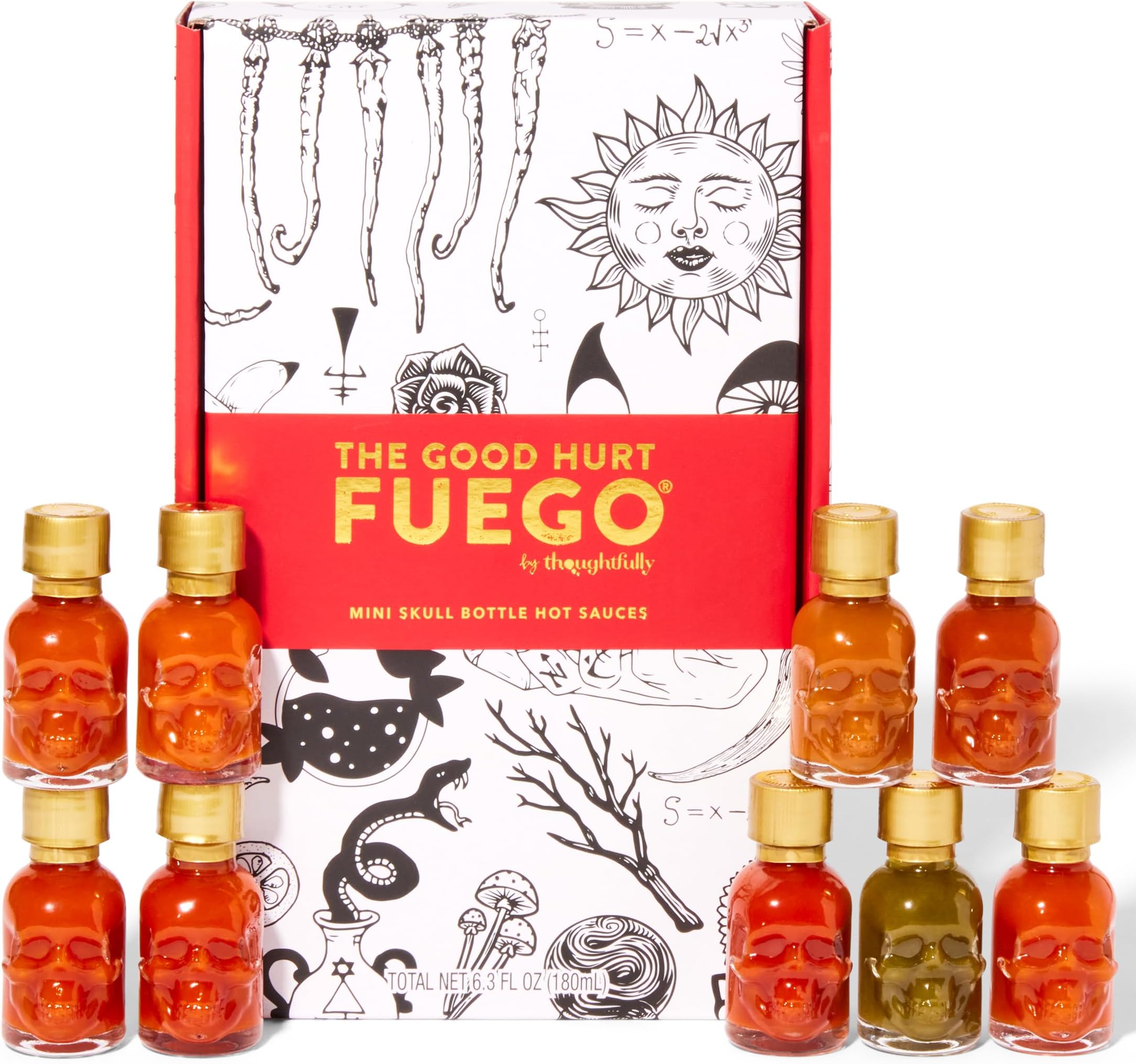 The Good Hurt Fuego by Thoughtfully, Extreme Heat, Hottest Hot Sauce Variety Pack with Flavors Original Ghost Pepper, Extreme Habanero, Carolina Reaper & More, Set of 9, use for Samosa, Chowmein