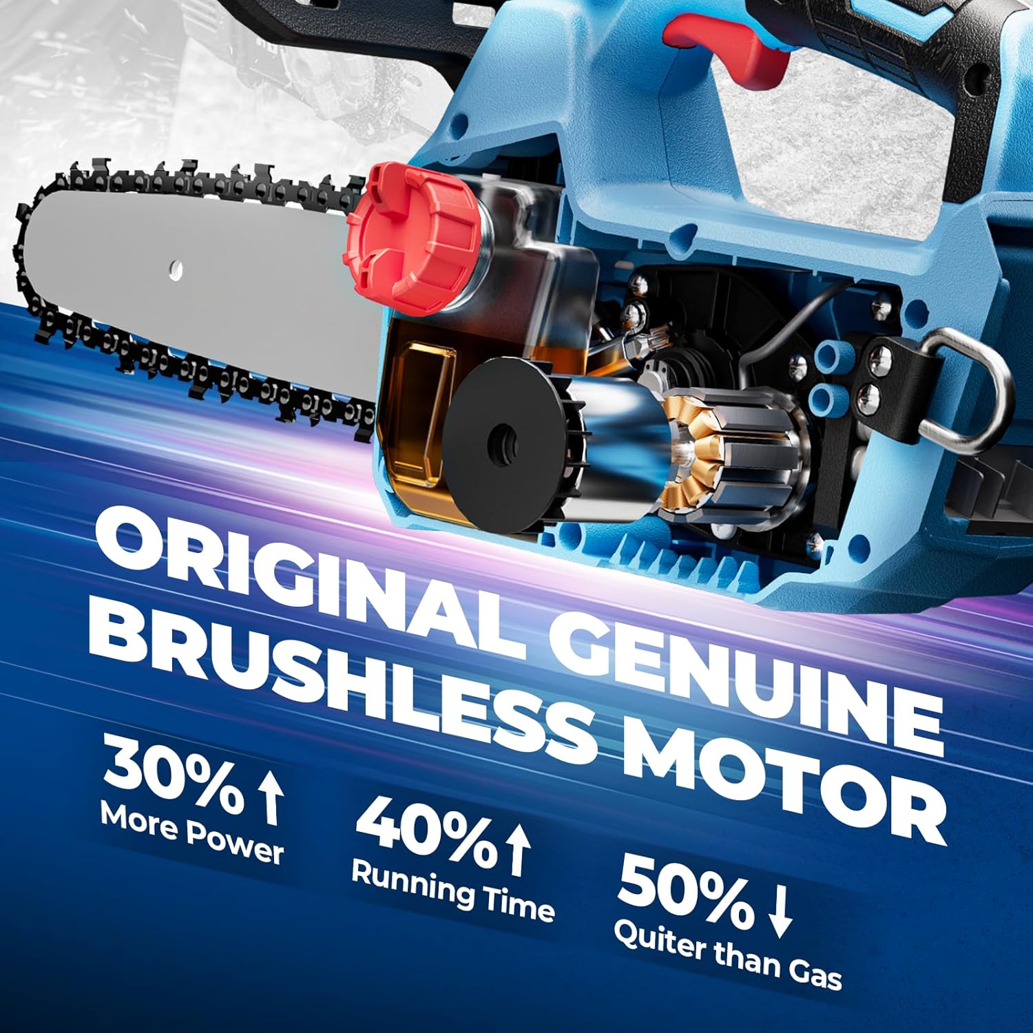 Dong Cheng 12 Inch Brushless Cordless Chainsaw, 20V Battery Powered with 2×4000mAh Batteries, 12m/s Chain Speed, Tool-Free Tensioning, Auto Oiler & Chain Brake, Ideal for Wood Cutting & Tree Trimming - Image 2