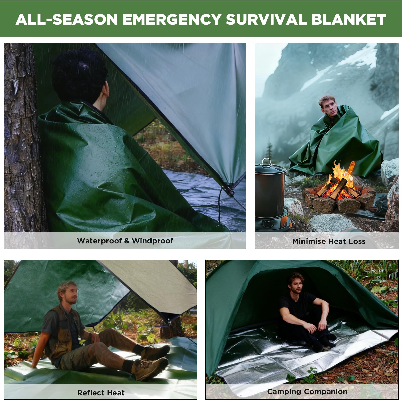 E EASTSTORM Robusta Coperta Termica Emergenza Riutilizzabile, 150 * 210 cm Termico Telo Impermeabile, Telone di Tessuto Campeggio per Coprire, Salvataggio Protegge da Freddo, Pioggia