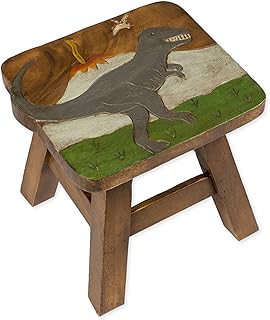 Sea Island Imports Tyrannosaurus Rex Dinosaur Design Hand Carved Acacia Hardwood Decorative Short Stool