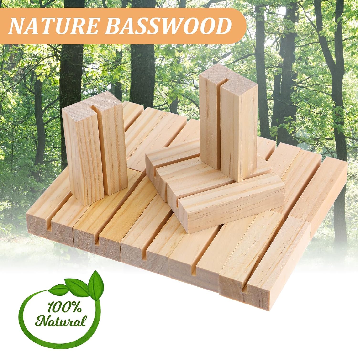 50 Pieces Wood Place Card Holders, Table Number Stands Acrylic Sign Holders, Picture Display Stands for Wedding Party Birthday Cafe Restaurant Decoration