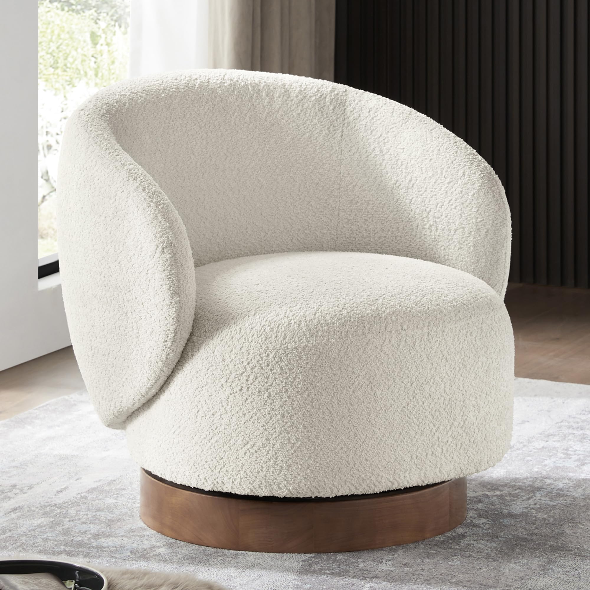 Swivel Accent Chair Round Barrel Armchair Upholstered Performance Fabric for Living Room Bedroom Reading Waitingroom,1 PCS,Cream