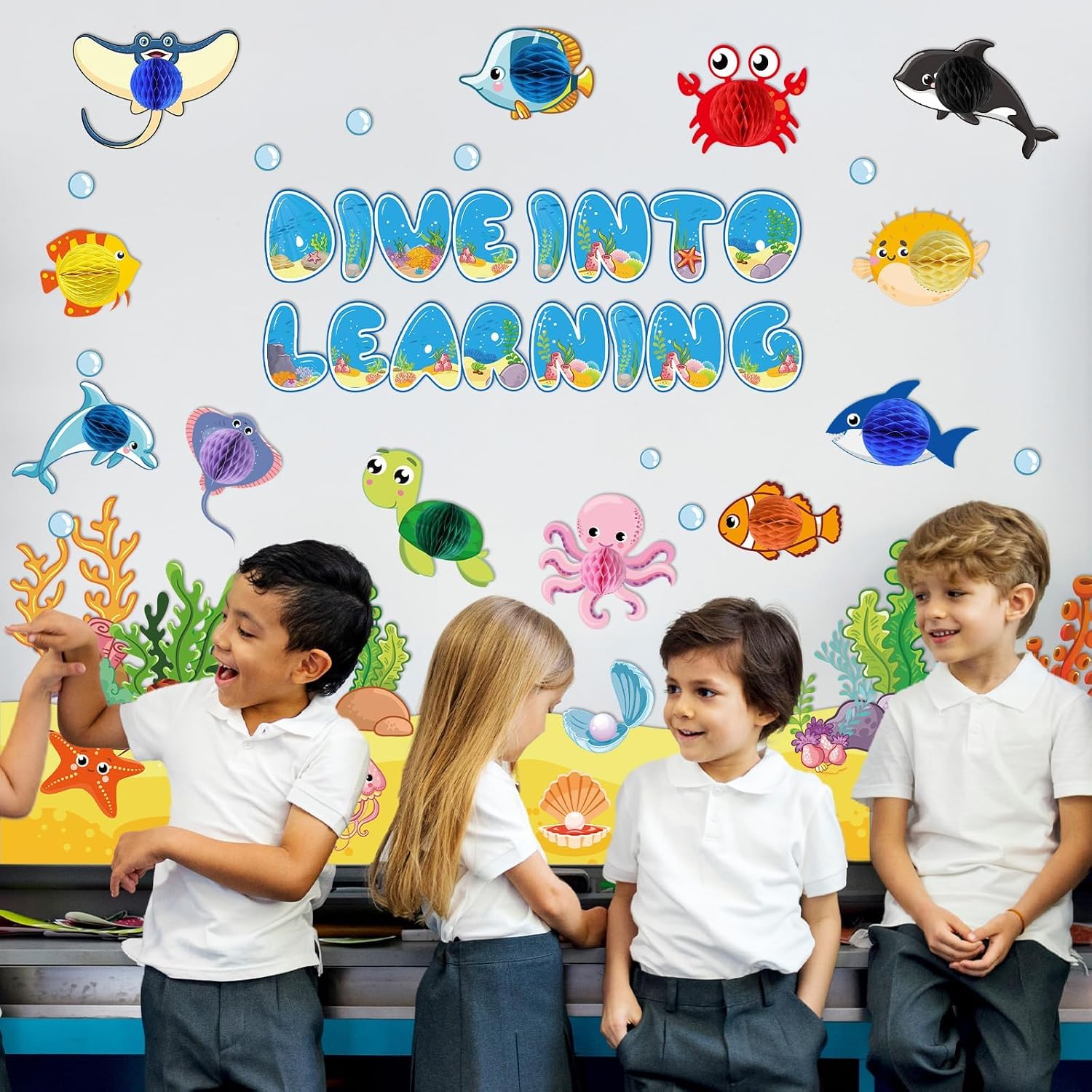 Back to School Ocean Bulletin Board Classroom Decorations Under The Sea Bulletin Board Set Sea Animal Fish Paper Cutouts Tropical Fish Theme Classroom Dive Into Learning Supplies for Kids School