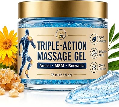 Triple-Action Massage Gel Fast-Absorbing Body Massage Gel with Arnica, Frankincense & Vitamin E Beads Lightweight, Non-Greasy Formula for Daily Massage, 75 mL