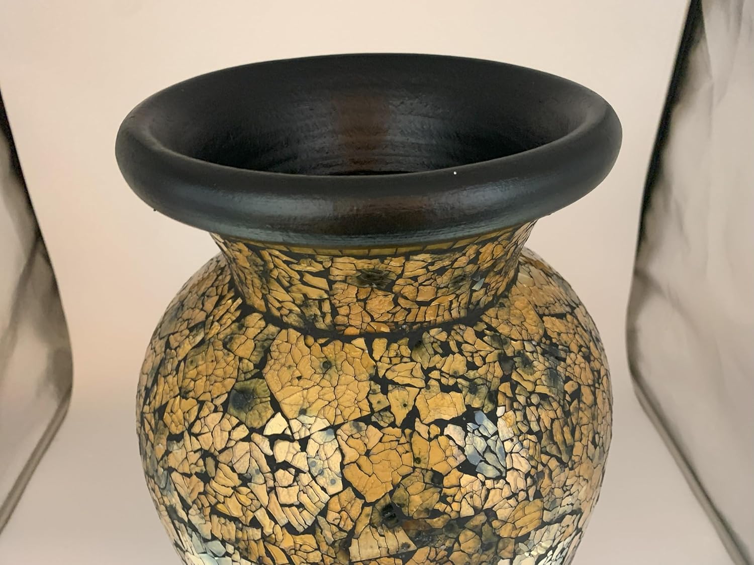 Floor Vase, 24 Inch Mosaic Vase – Tall Cylinder Made of Terracotta with Crackled Gold and Black Glass Mosaic Pieces – Handcrafted Decorated Home Décor Accent Piece for Bedroom, Living Room
