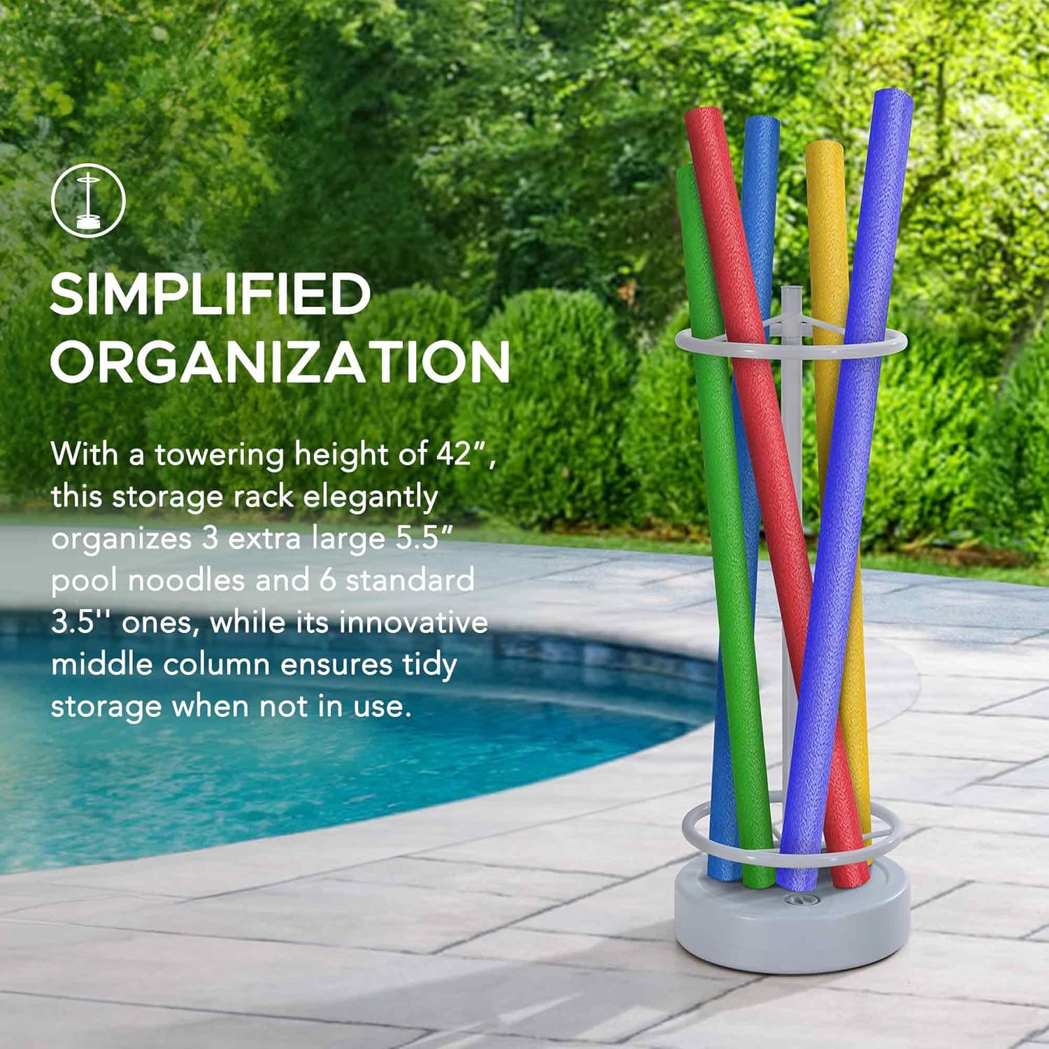 Sunjoy Pool Noodle Storage Rack Extra Large Rust-Proof Aluminum Portable Outdoor Rack with Water Weighted Base for Outdoor Pool…