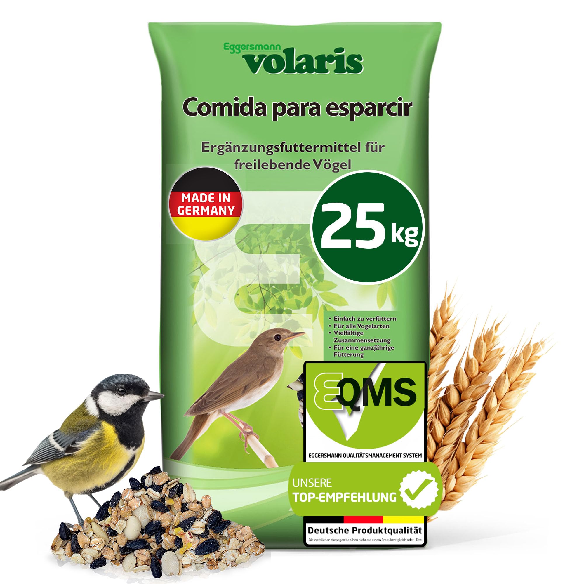 Eggersmann volaris 25 kg Granos Volaris | Rica en grasas y energía | para todas las especie de aves | Alimento para pájaros silvestres durante todo el año | Semillas de girasol para pájaros silvestres