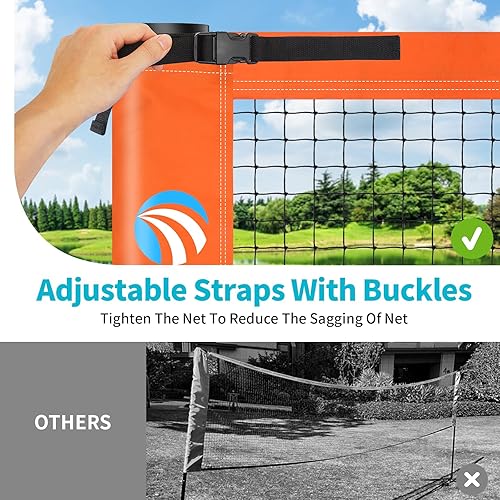 Miniatura 7 de Olybeaka Juegos de red de bádminton al aire libre para patio trasero, césped, playa con red, 4 raquetas de aluminio de carbono, 3 pájaros, línea de