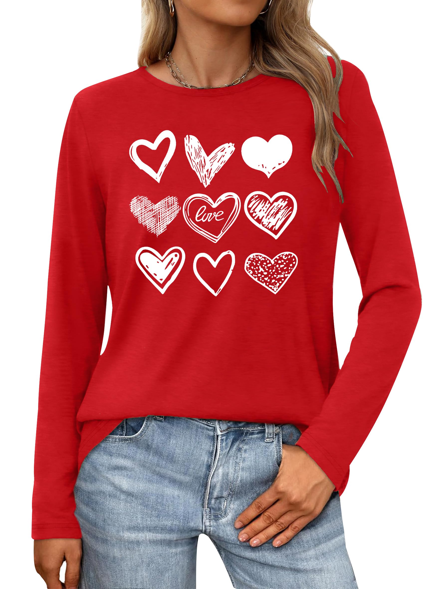 PECHAR Valentines Shirts Women Lover Heart Graphic Shirt Pullover Long Sleeve Tee Tops